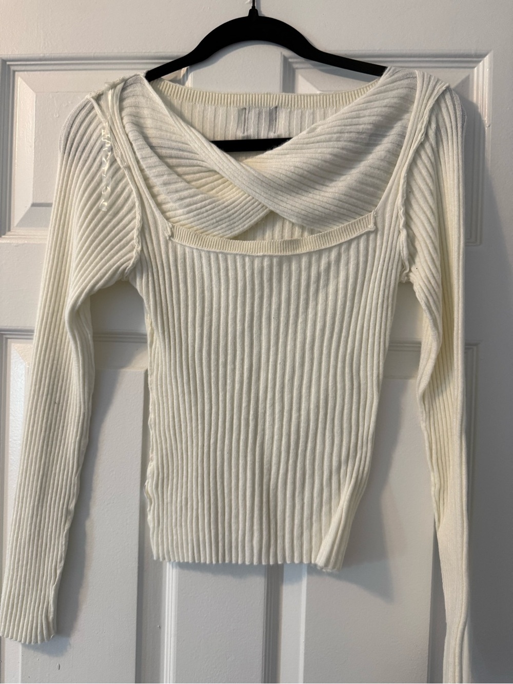 Cream Ribbed Scoop Sweater